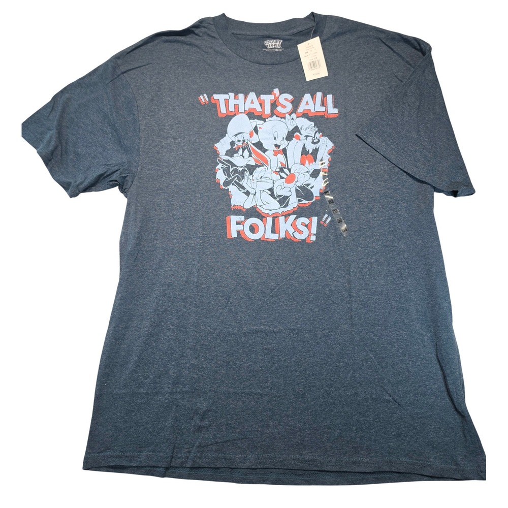 Looney Tunes Thats All Folks Mens 2XB Graphic T-Shirt Navy Blue NWT